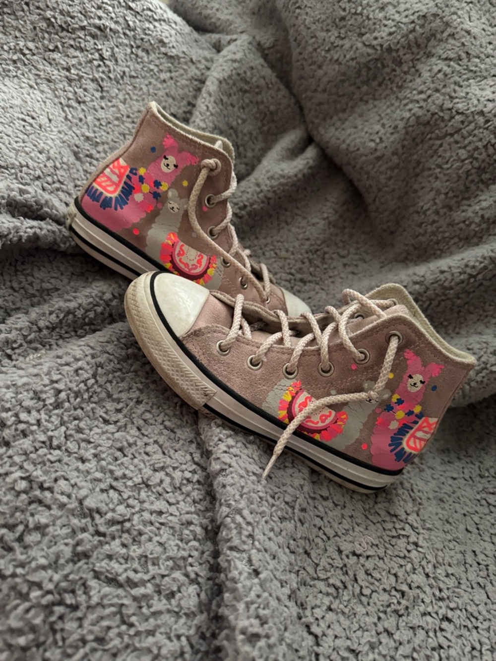 Converse High-Top Suede Sneakers - Taupe with Pink Accent